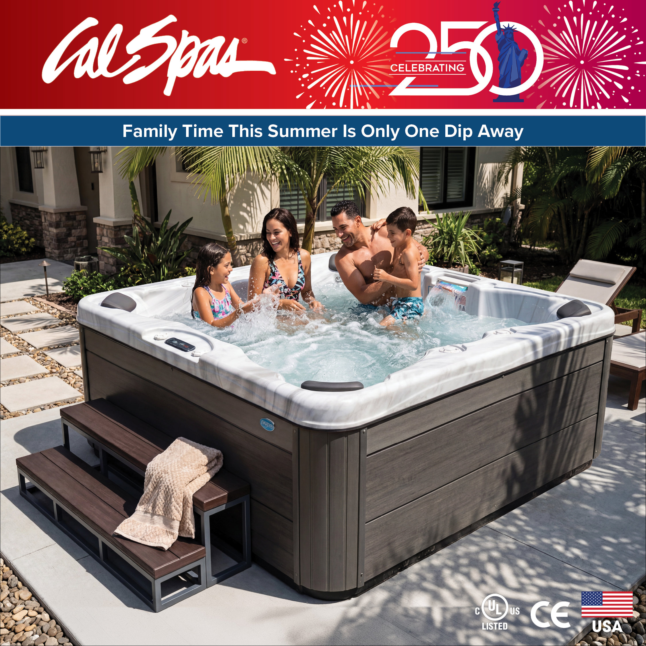Calspas hot tub being used in a family setting - Temeculaca